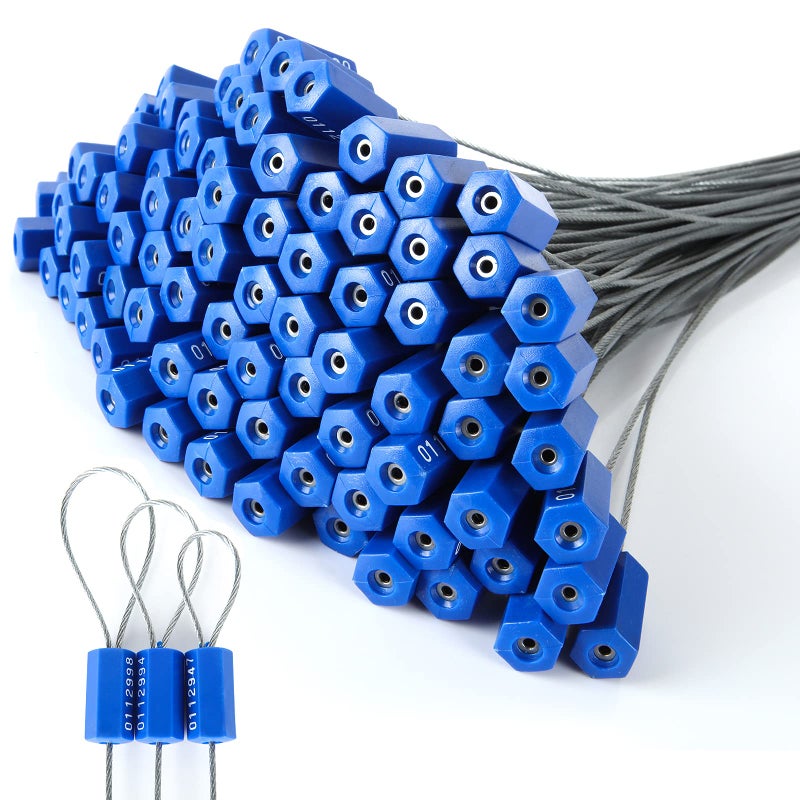 APACALI 100PCS Security Cable Seals  Numbered Tamper Proof Tags  Blue Steel Pull-Tite  Metal Self-Locking Cable  11.8""300mm - Image 1